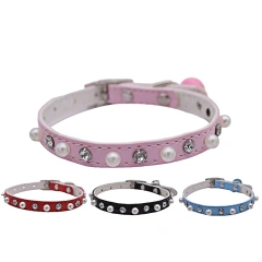 Adjustable PU Cat Collar Necklace with Pearl and Solid Pattern Decorative Accessory