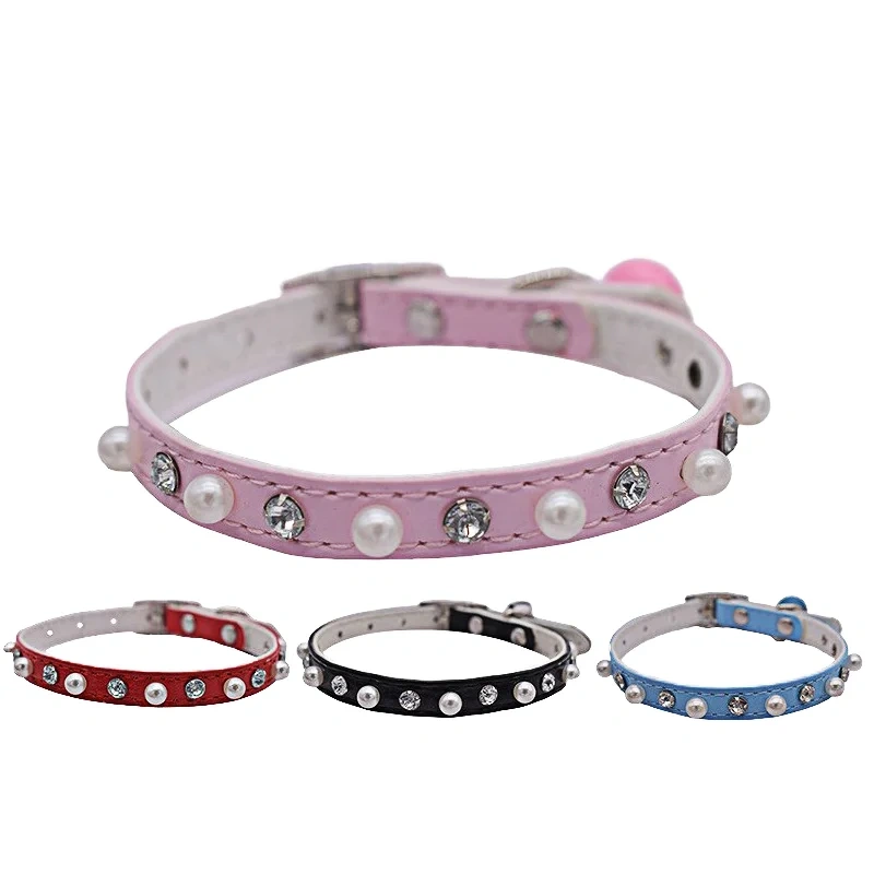 Adjustable PU Cat Collar Necklace with Pearl and Solid Pattern Decorative Accessory