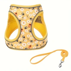 DH009Polyester Printed Pet Chest Harness, Reflective Vest-Style Dog Chest Harness For Small & Medium Dogs
