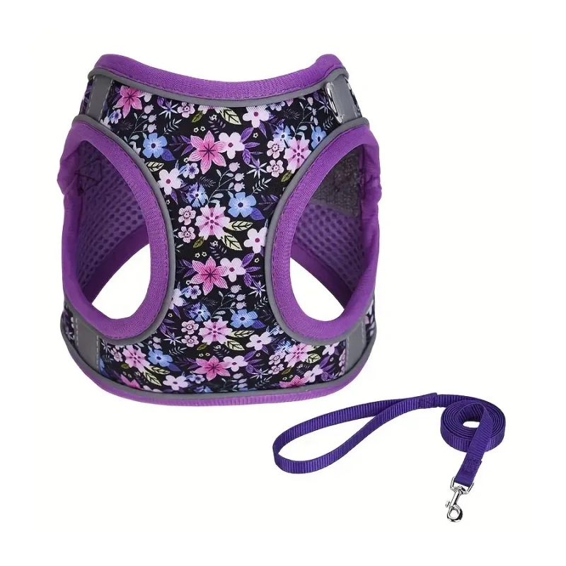 DH009Polyester Printed Pet Chest Harness, Reflective Vest-Style Dog Chest Harness For Small & Medium Dogs