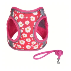 DH009Polyester Printed Pet Chest Harness, Reflective Vest-Style Dog Chest Harness For Small & Medium Dogs