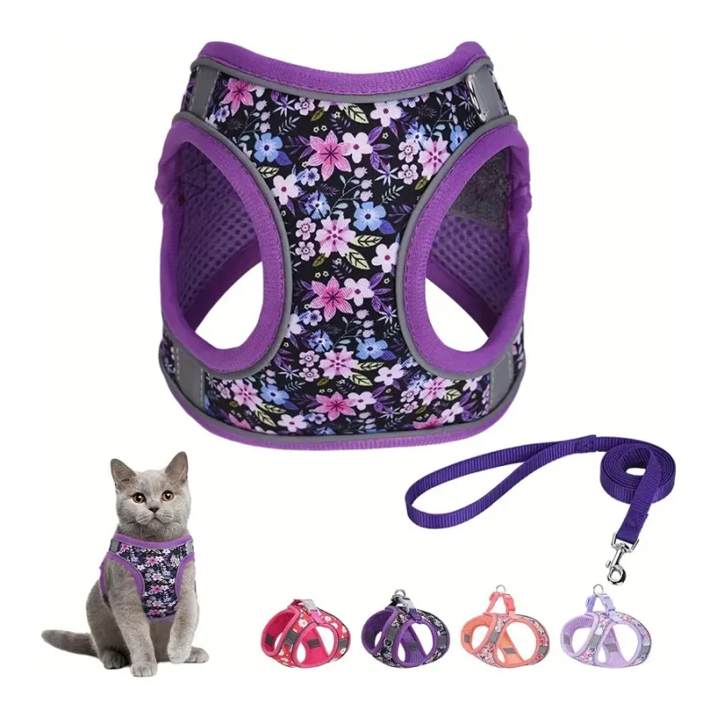 DH009Polyester Printed Pet Chest Harness, Reflective Vest-Style Dog Chest Harness For Small & Medium Dogs