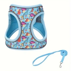 DH009Polyester Printed Pet Chest Harness, Reflective Vest-Style Dog Chest Harness For Small & Medium Dogs