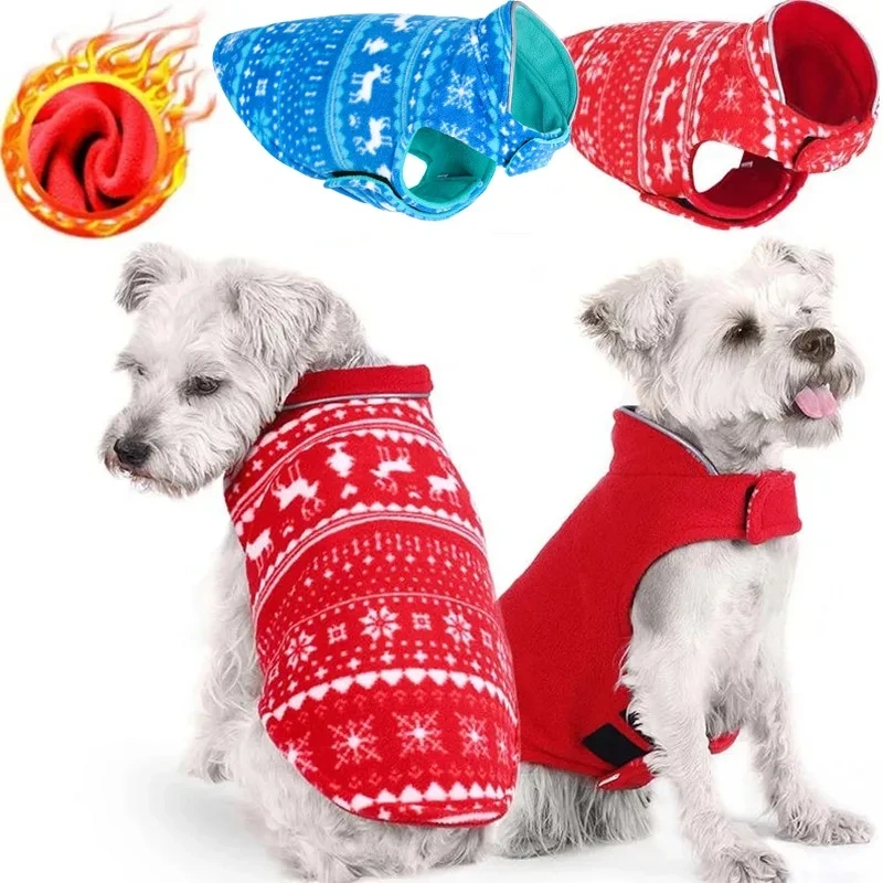 Christmas Pet Jacket Double Layers Winter Warm Fleece Dog Clothes Pet Clothes for Small Medium Dogs French Bulldog Teddy Coats
