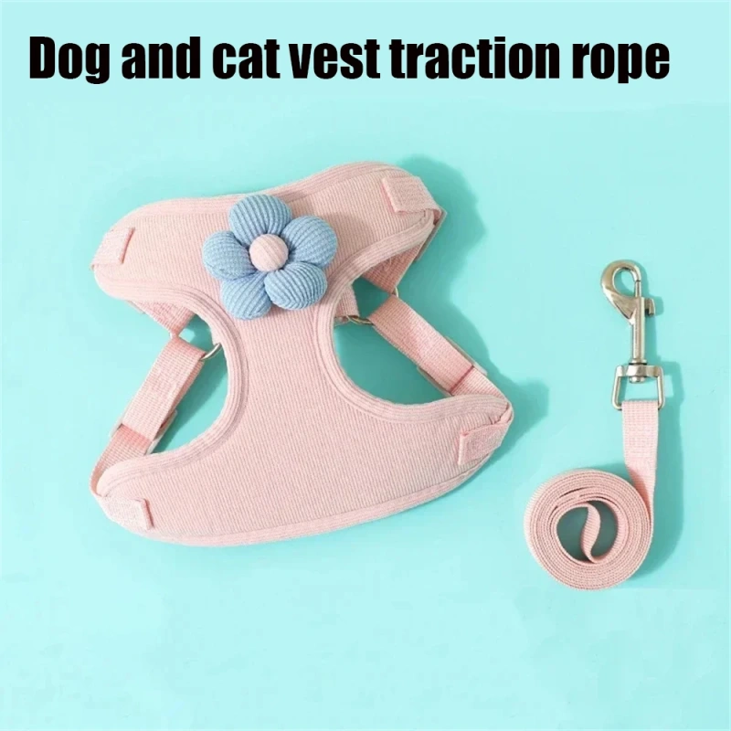Pet Vest Traction Rope Set Adjustable Removable For Puppy Cats Outdoor Walking Cartoon Accessories Pet Chest And Back Protection