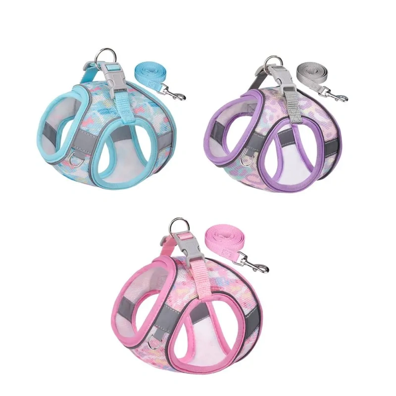 Anti Loss Adjustable Dog Harness Leash Set Reflective Breathable Pet Vest Style Harness Kawaii Mesh Pet Chest Strap Training Use
