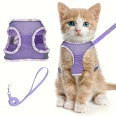 DH010Adjustable soft cat vest with safety harness and escape prevention set, comfortable outdoor vest with breathable fabric and