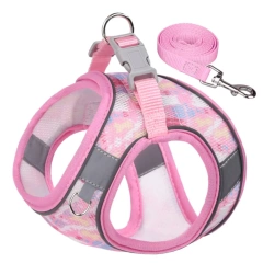 Anti Loss Adjustable Dog Harness Leash Set Reflective Breathable Pet Vest Style Harness Kawaii Mesh Pet Chest Strap Training Use