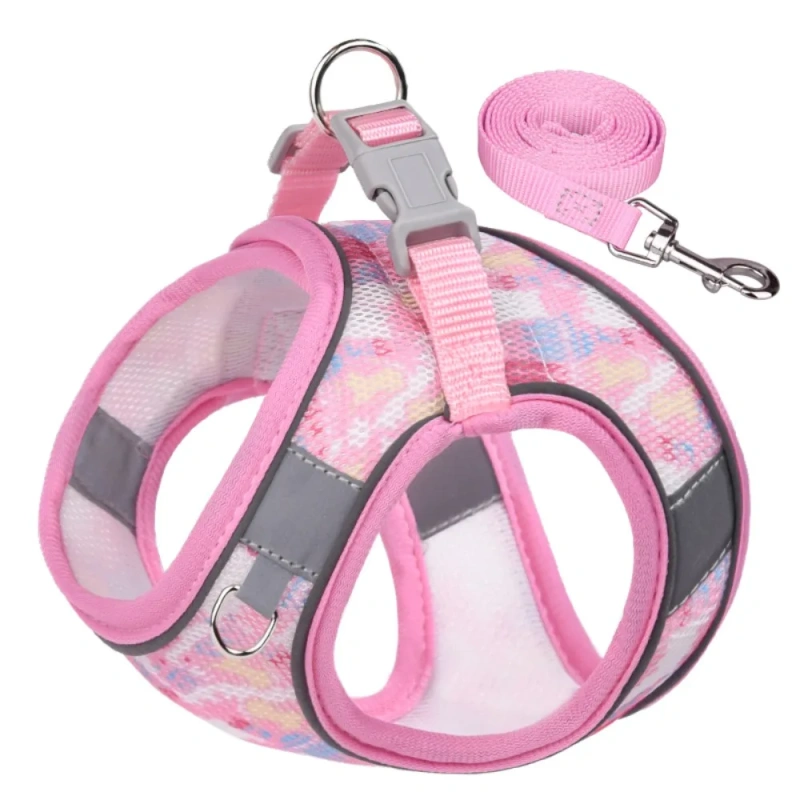 Anti Loss Adjustable Dog Harness Leash Set Reflective Breathable Pet Vest Style Harness Kawaii Mesh Pet Chest Strap Training Use