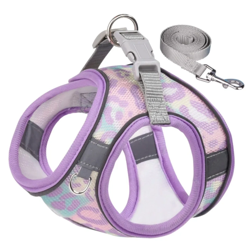 Anti Loss Adjustable Dog Harness Leash Set Reflective Breathable Pet Vest Style Harness Kawaii Mesh Pet Chest Strap Training Use