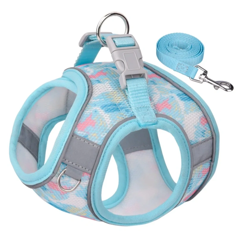 Anti Loss Adjustable Dog Harness Leash Set Reflective Breathable Pet Vest Style Harness Kawaii Mesh Pet Chest Strap Training Use
