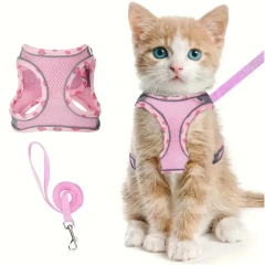DH010Adjustable soft cat vest with safety harness and escape prevention set, comfortable outdoor vest with breathable fabric and