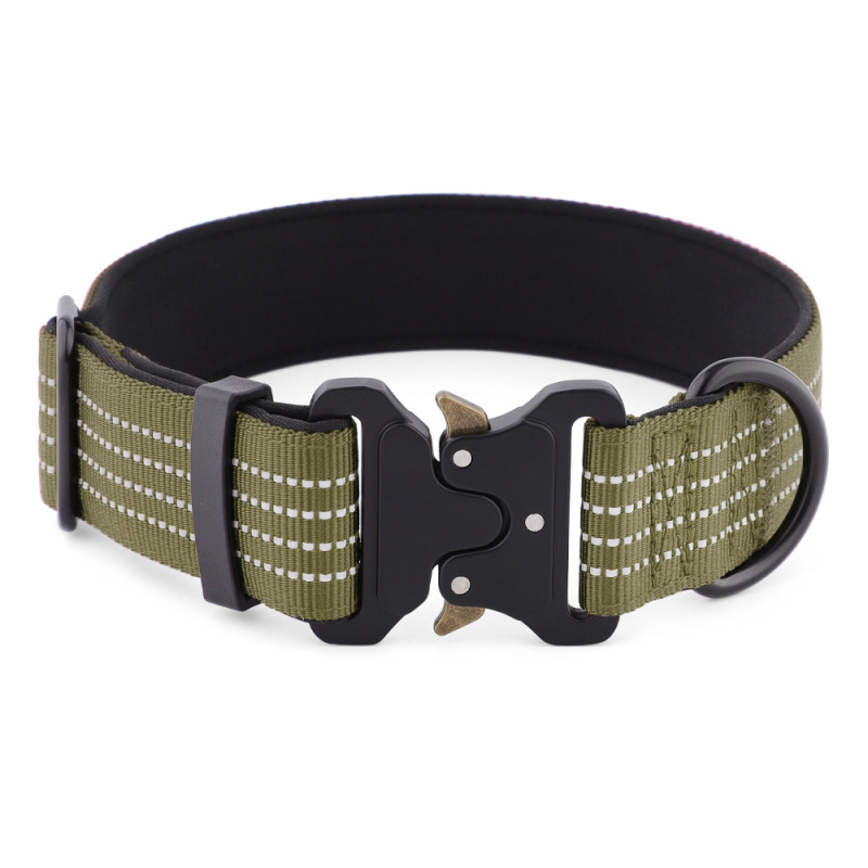 Reflective Outdoor Tactical Adjustable Metal Buckle Nylon Webbing Dog Collar for Medium and Large Dogs