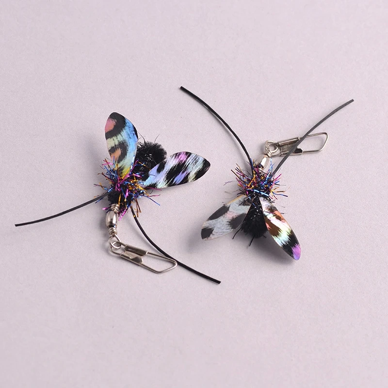 2pcs Simulation Moth Cat Wand Replacements Interactive Cat Teaser Wand Attachments Feather Cat Toy