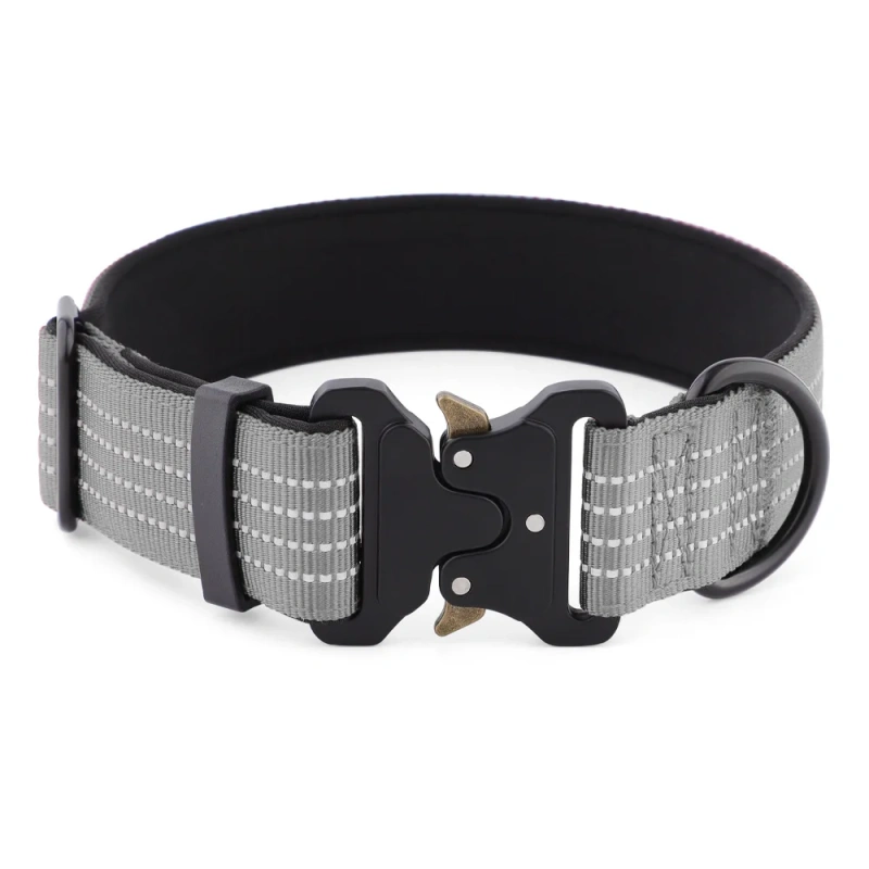 Reflective Outdoor Tactical Adjustable Metal Buckle Nylon Webbing Dog Collar for Medium and Large Dogs All Seasons