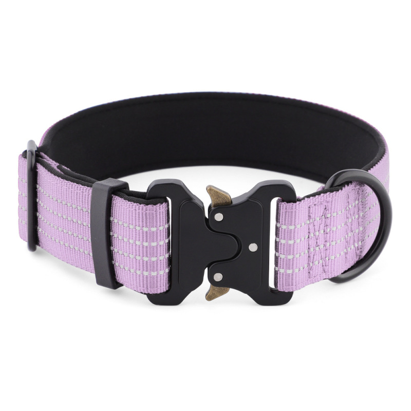 Reflective Outdoor Tactical Adjustable Metal Buckle Nylon Webbing Dog Collar for Medium and Large Dogs