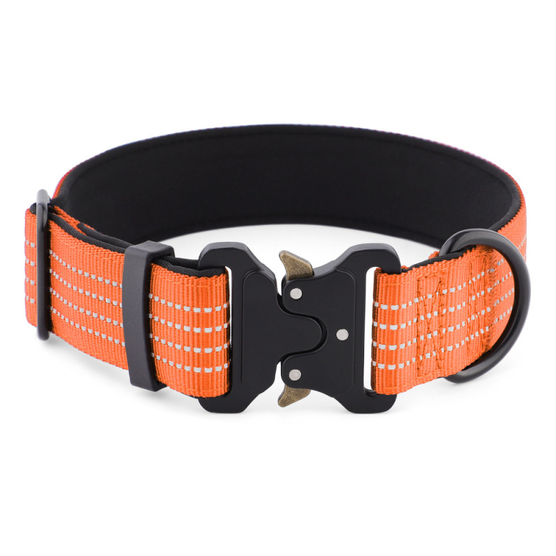 Reflective Outdoor Tactical Adjustable Metal Buckle Nylon Webbing Dog Collar for Medium and Large Dogs