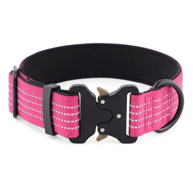 Reflective Outdoor Tactical Adjustable Metal Buckle Nylon Webbing Dog Collar for Medium and Large Dogs