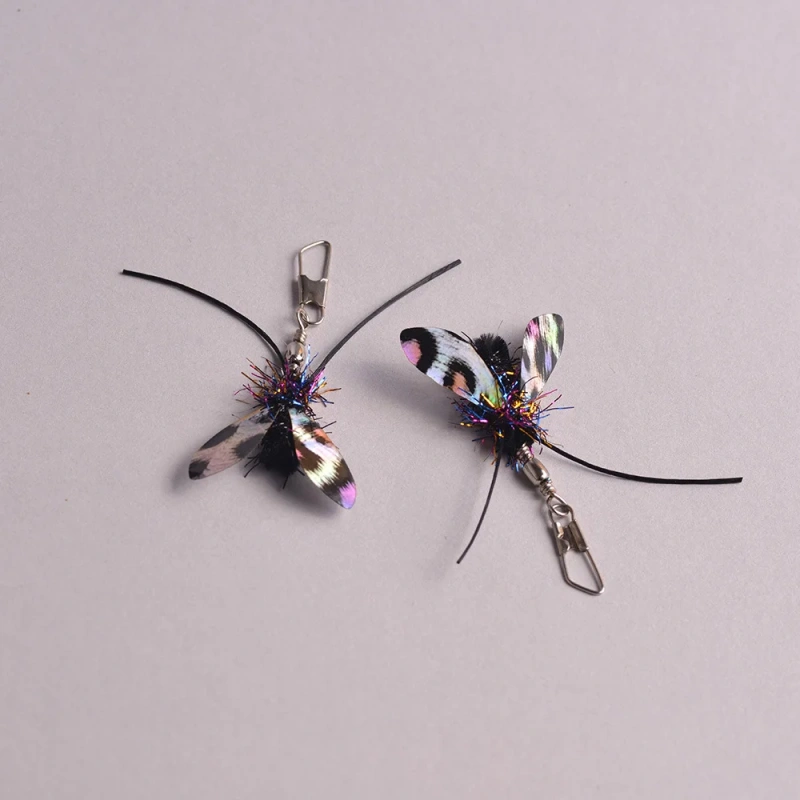 2pcs Simulation Moth Cat Wand Replacements Interactive Cat Teaser Wand Attachments Feather Cat Toy