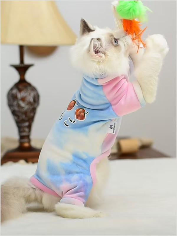 Fenice-Cat Tie-Dye Clothes Base, Silver Fox Velvet, Four-Legged Clothes,