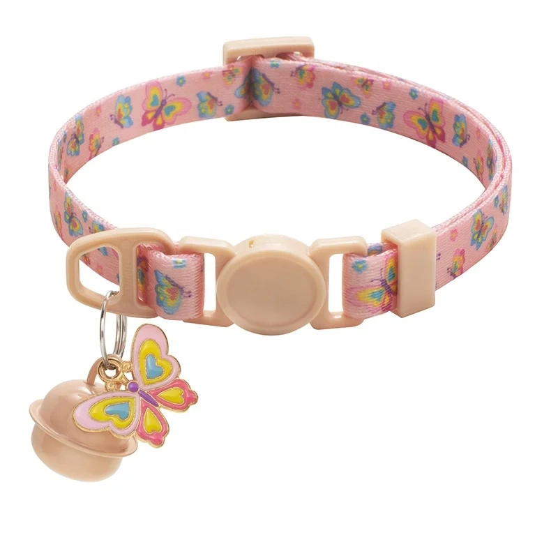 Hot Selling Modern Butterfly Print Nylon Dog Collar Soft Adjustable Small Bell Eco-Friendly Pet Accessories