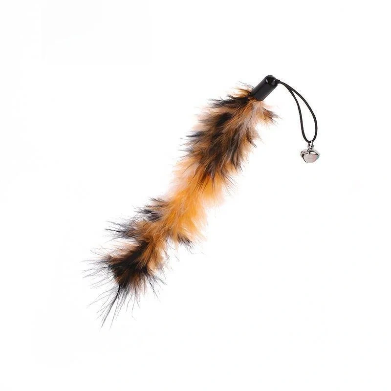 Cross-Border New Pet  Toy Bell Long Turkey Feathers Fiing Rod Replacement Head Feather Interactive  Toys Dog Toys