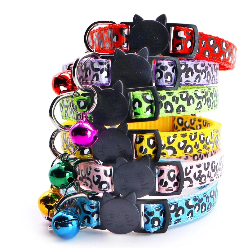 Vintage Leopard Print Pet Collar for Cats & Dogs Adjustable Neckband with Bell Decoration, Soft Comfortable Retro Pet Accessory