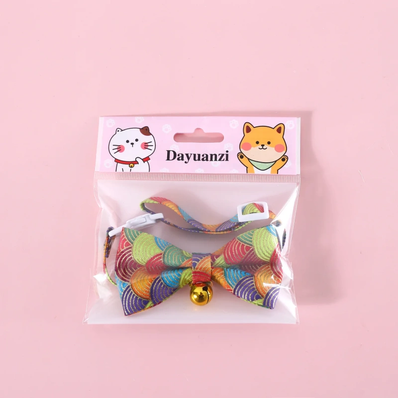 Printable Cat Collar Bell With Paper Label Bowtie Dog Cats Rabbit Collars Necklace Wholesale Supply