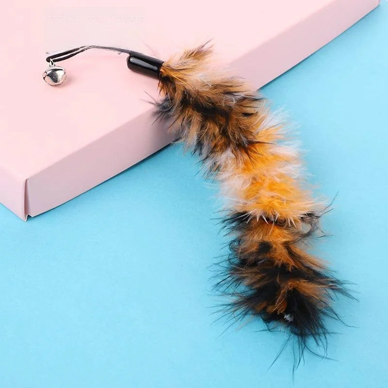 Cross-Border New Pet  Toy Bell Long Turkey Feathers Fiing Rod Replacement Head Feather Interactive  Toys Dog Toys
