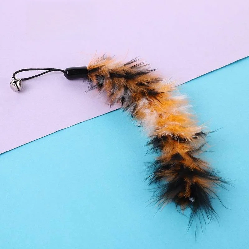 Cross-Border New Pet  Toy Bell Long Turkey Feathers Fiing Rod Replacement Head Feather Interactive  Toys Dog Toys