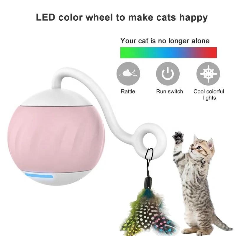 New Fashionable Rolling Electric Cat Ball Luminous Automatic Smart Cat Playing Toy Silicone Interactive Pet Movement Toy