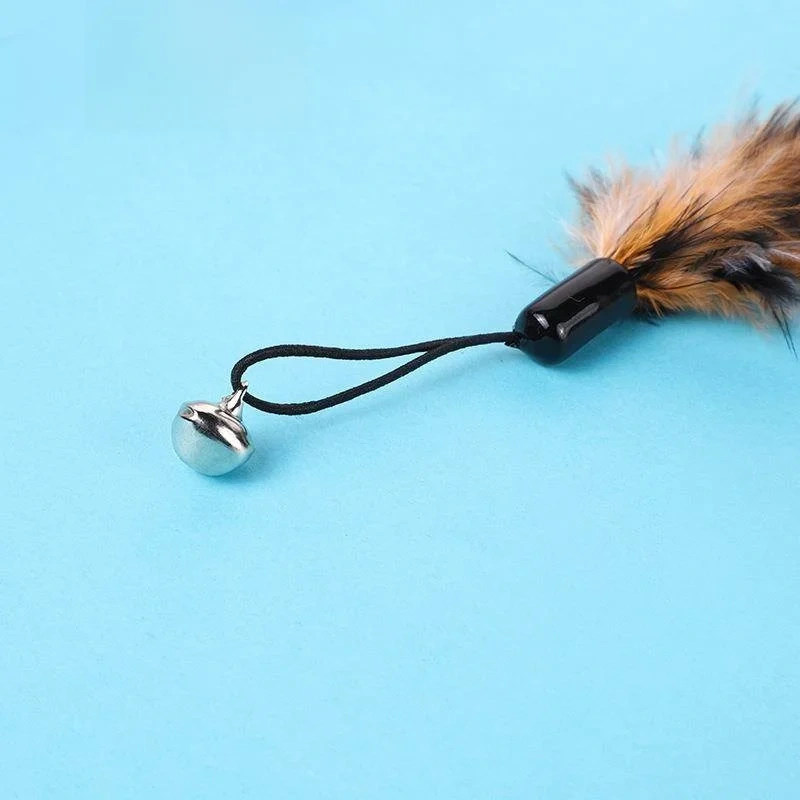 Cross-Border New Pet  Toy Bell Long Turkey Feathers Fiing Rod Replacement Head Feather Interactive  Toys Dog Toys