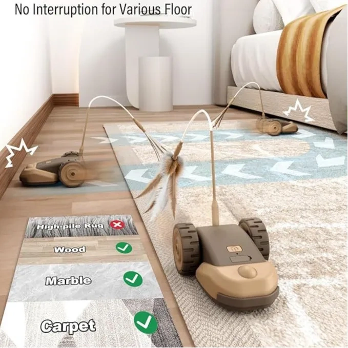 Feather Teaser Silicone Tail 360 Degree Rotating Interactive Rattling Mouse Toy for Cat