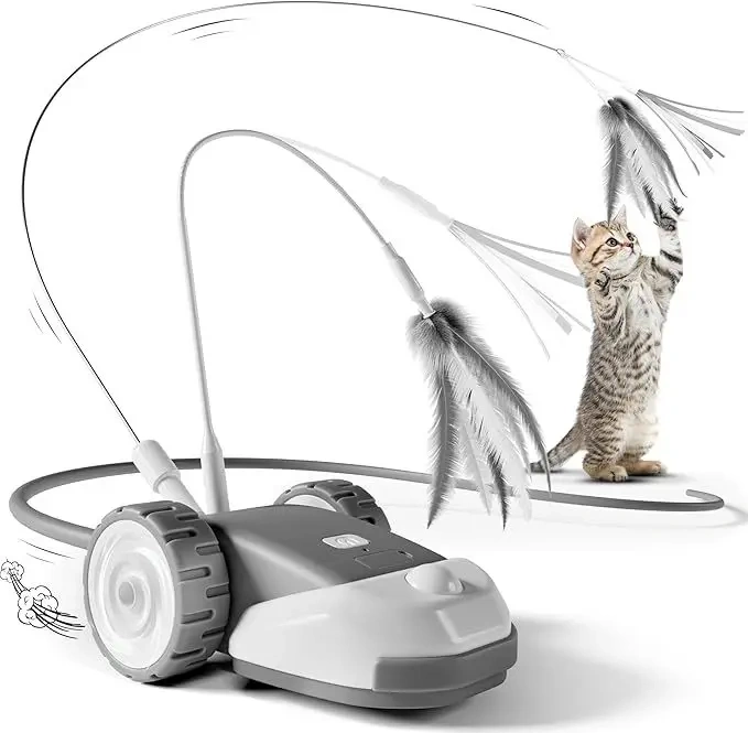 Feather Teaser Silicone Tail 360 Degree Rotating Interactive Rattling Mouse Toy for Cat