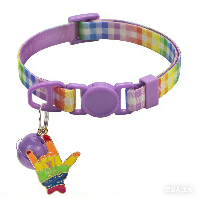Nylon Rainbow Plaid cat  Bell Collar