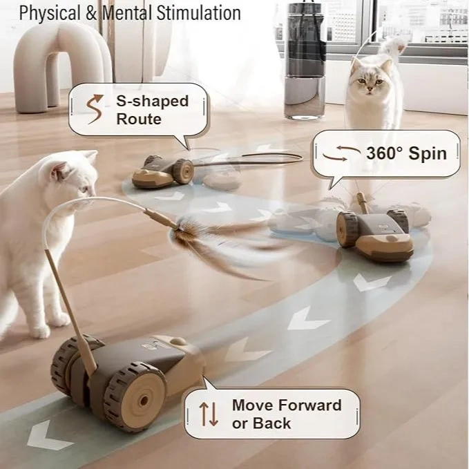 Feather Teaser Silicone Tail 360 Degree Rotating Interactive Rattling Mouse Toy for Cat