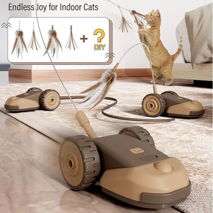 Feather Teaser Silicone Tail 360 Degree Rotating Interactive Rattling Mouse Toy for Cat