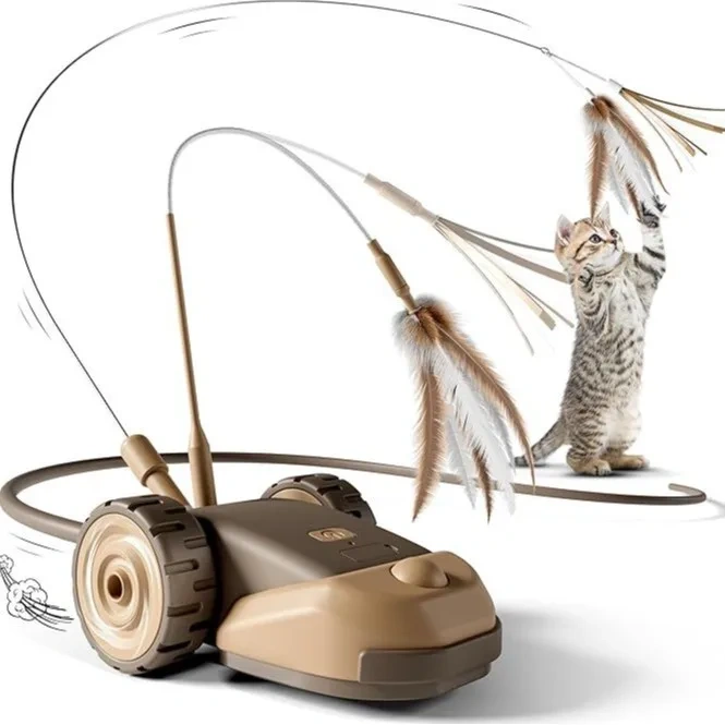 Feather Teaser Silicone Tail 360 Degree Rotating Interactive Rattling Mouse Toy for Cat