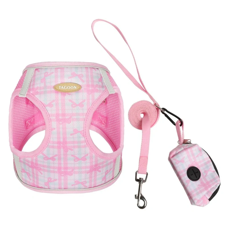 Cat Accessories Breathable Dog Harness Leash Adjustable Anti slip Cat Harnesses Vest Soft Bow Pet Chest Harness for Small Dogs