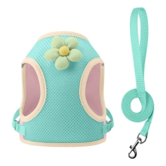 Vest-style Cat Harness Leash Set Dopamine Breathable Mesh Flower Pet Reflective Escape-proof Cats Small Dogs Lead Harnesses
