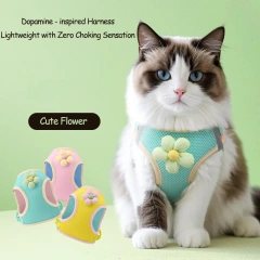 Vest-style Cat Harness Leash Set Dopamine Breathable Mesh Flower Pet Reflective Escape-proof Cats Small Dogs Lead Harnesses