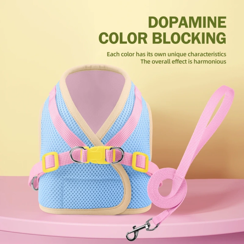 Vest-style Cat Harness Leash Set Dopamine Breathable Mesh Flower Pet Reflective Escape-proof Cats Small Dogs Lead Harnesses