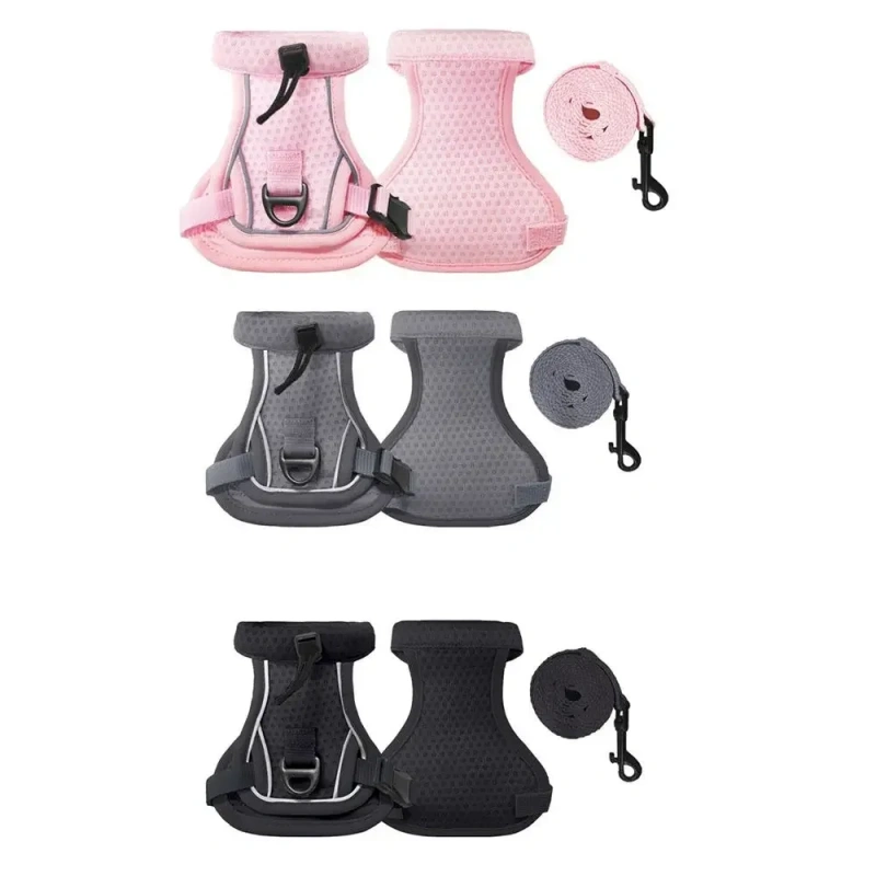 Reflective Design Cat Harness Vest Escape Proof Breathable Pet Walking Harness Adjustable Vest Comfortable Cat Lead Leash