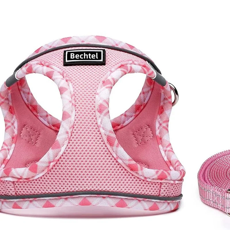 Luxury Anti-Escape Harness Vest Style Dog Cat Leash Reflective Feature Cute Animal Pattern Velvet Available Large XL Small Pets