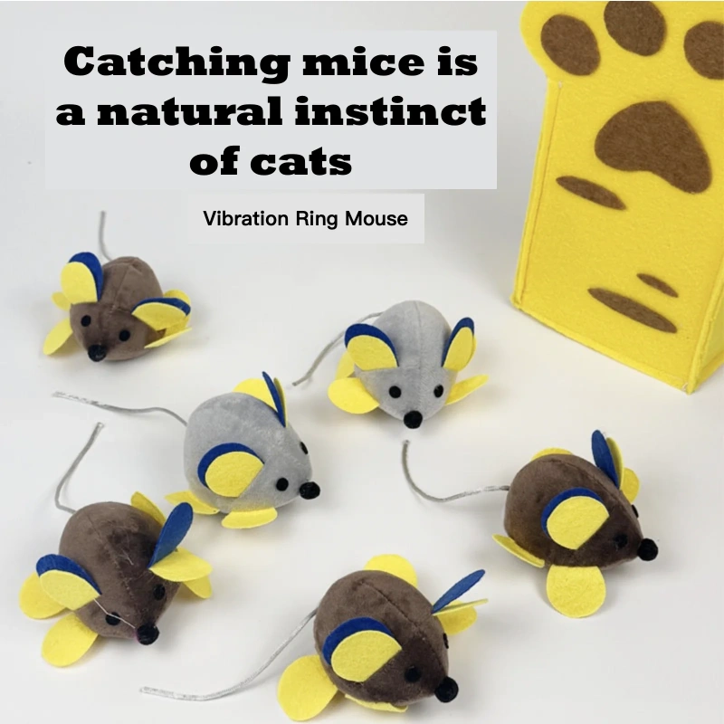 Plush Cat Interactive Toy Clockwork Design No Need for Charging Automatic Walking Vibration Ring Mouse