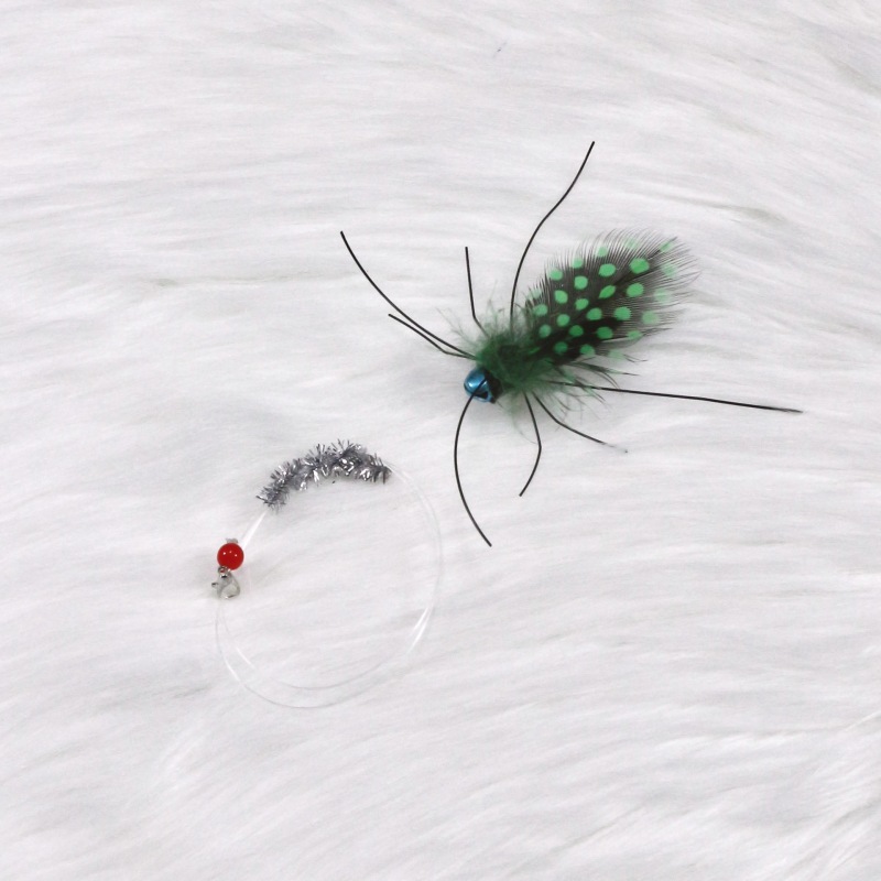 Handmade Simulation  Replacement Heads Cat Toy Fly Insect Feather