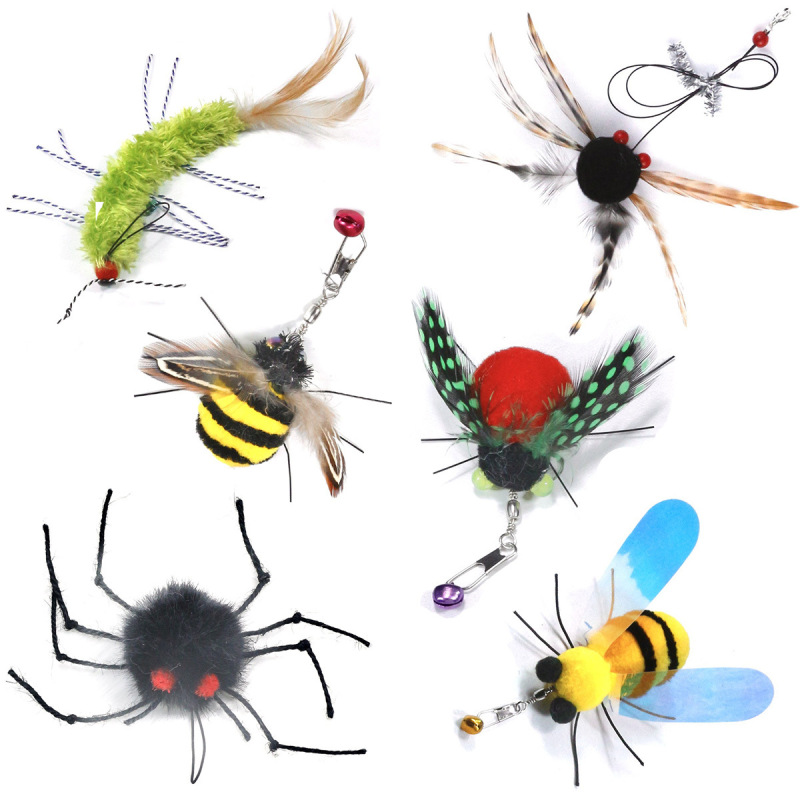 Handmade Simulation  Replacement Heads Cat Toy Fly Insect Feather