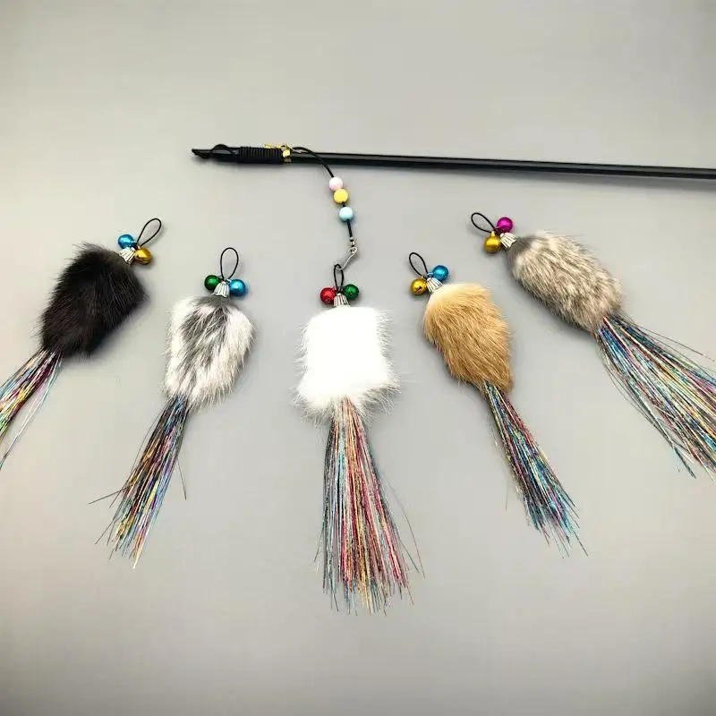 Rabbit Fur Cat Teaser Replacement Rod Wand Cats Playing Toys