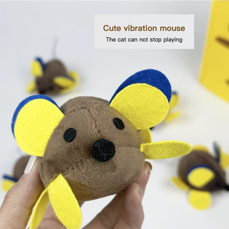Plush Cat Interactive Toy Clockwork Design No Need for Charging Automatic Walking Vibration Ring Mouse