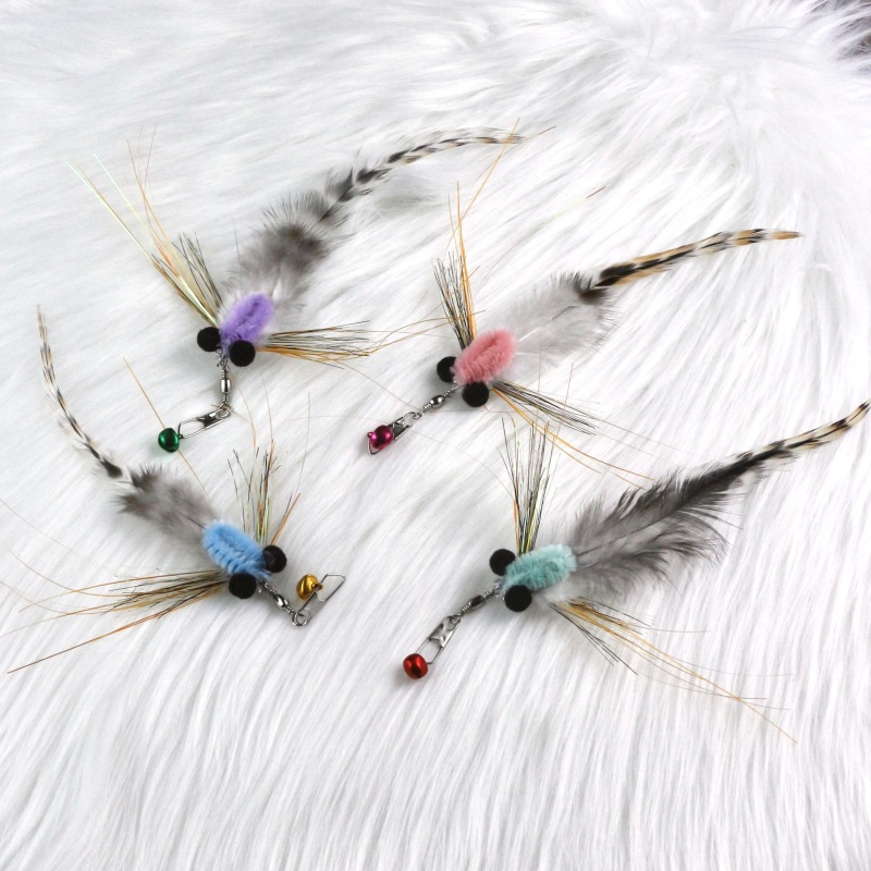 Handmade Simulation  Replacement Heads Cat Toy Fly Insect Feather